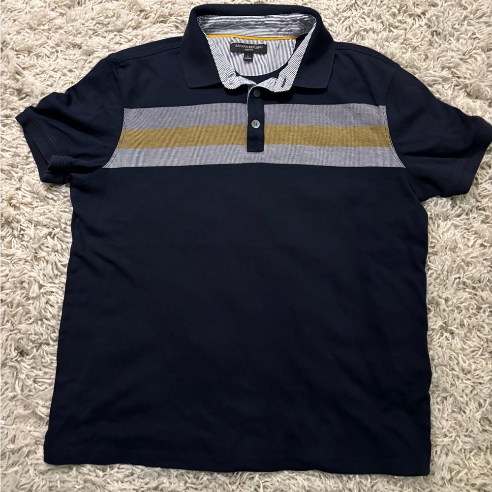 Men's Banana Republic Navy Polo Shirt with Stripes Size L